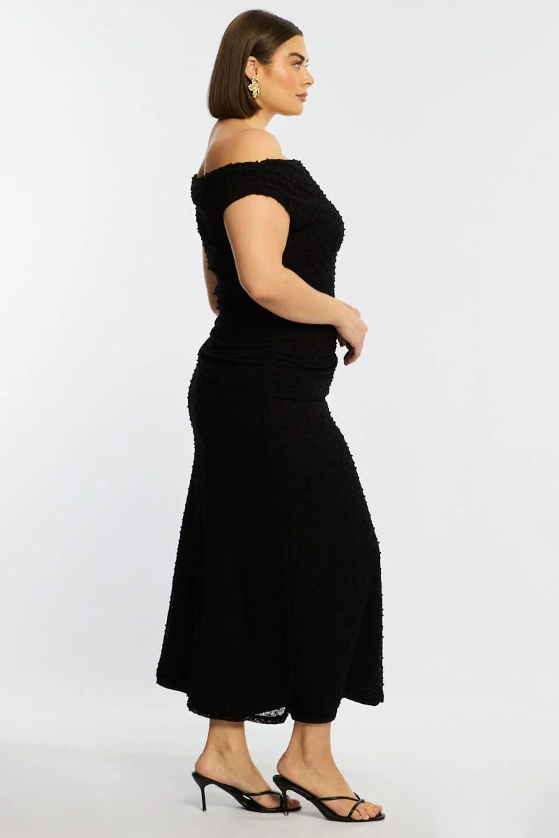 Black Bodycon Dress Textured Off Shoulder - Image 5