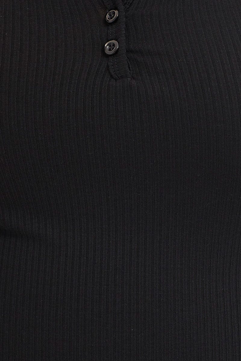 Black Bodycon Dress V-neck Long Sleeve Rib - Image 6