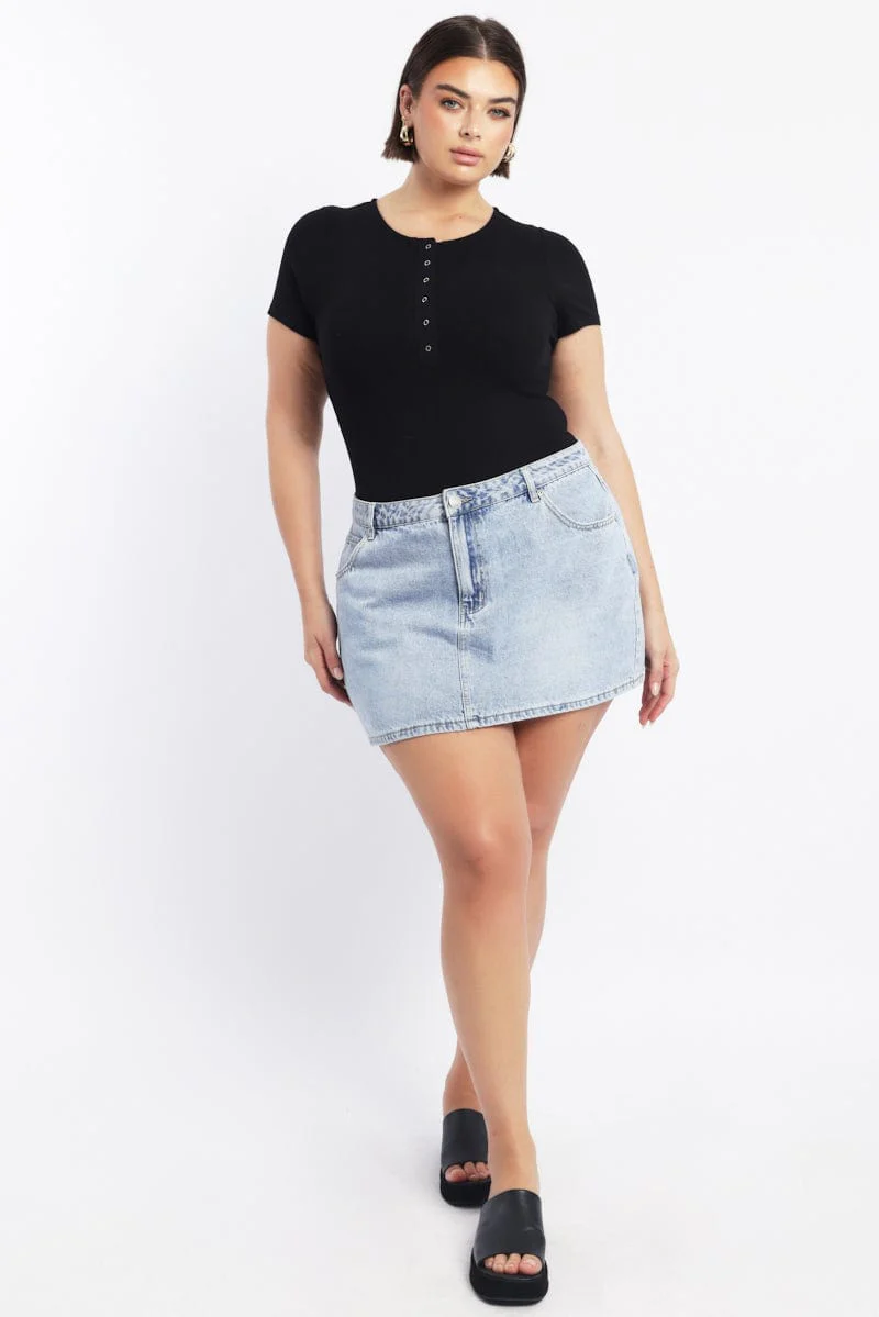 Black Bodysuit Short Sleeve Button down - Image 2