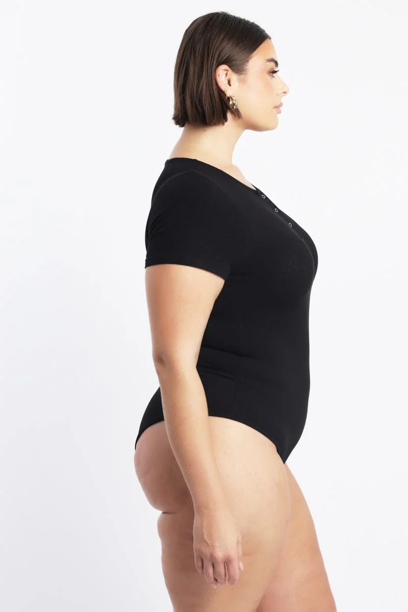 Black Bodysuit Short Sleeve Button down - Image 4