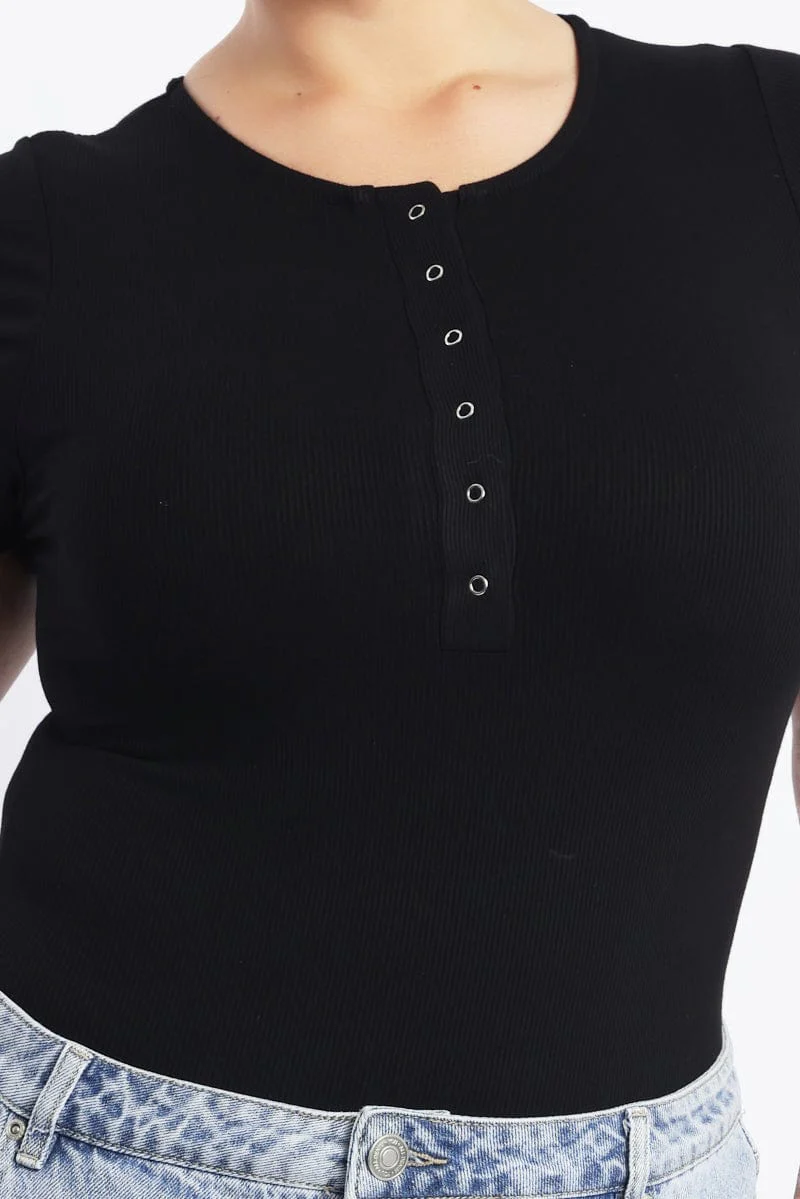 Black Bodysuit Short Sleeve Button down - Image 5