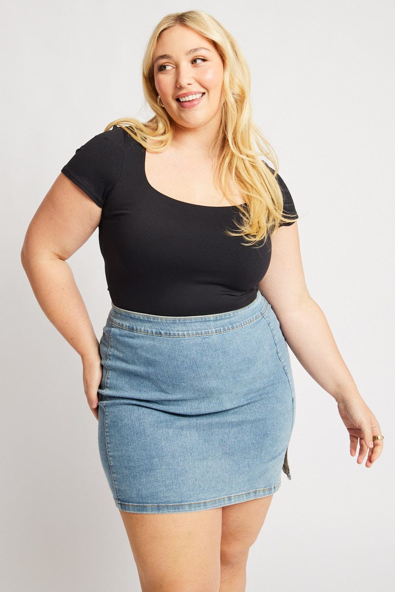 Black Bodysuit Short Sleeve Supersoft