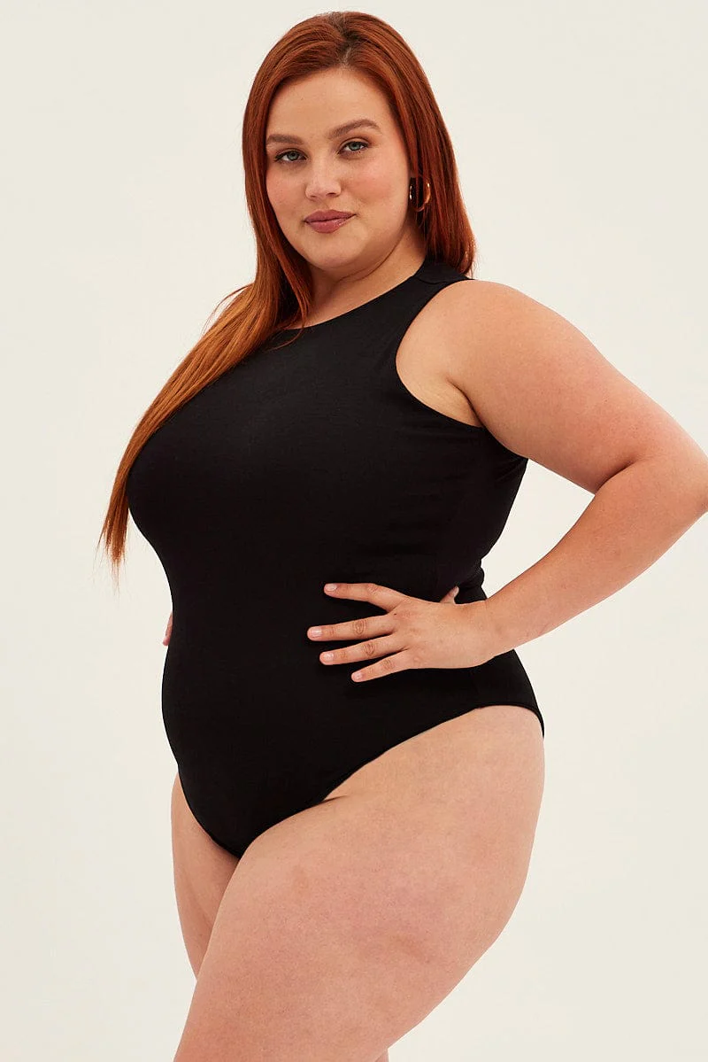 Black Bodysuit Sleeveless Crew Neck - Image 2