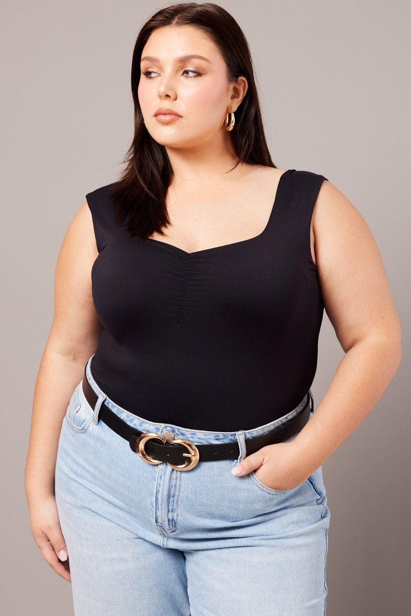 Black Bodysuit Sweetheart Neck Supersoft - Image 2
