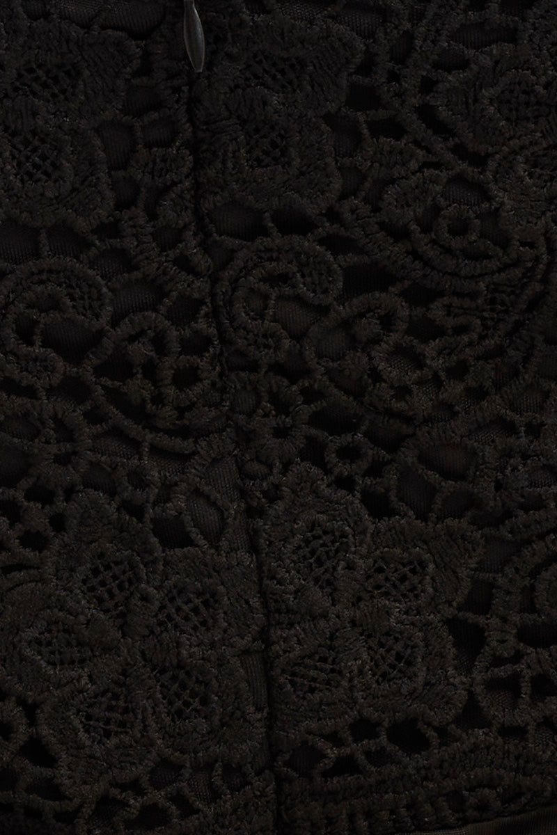 Black Bodysuit V Scalloped Neck Strappy Lace - Image 6