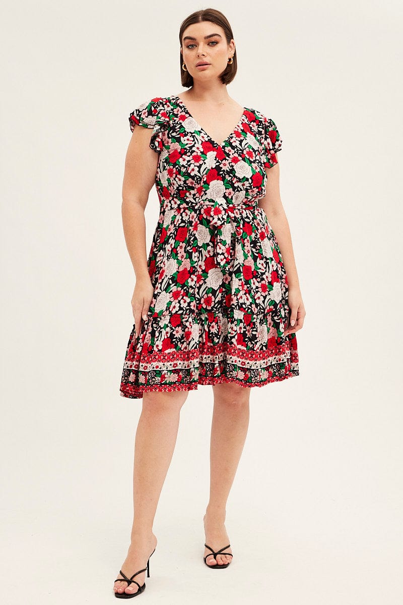 Black Boho Fit And Flare Dress Short Sleeve V-neck - Image 2