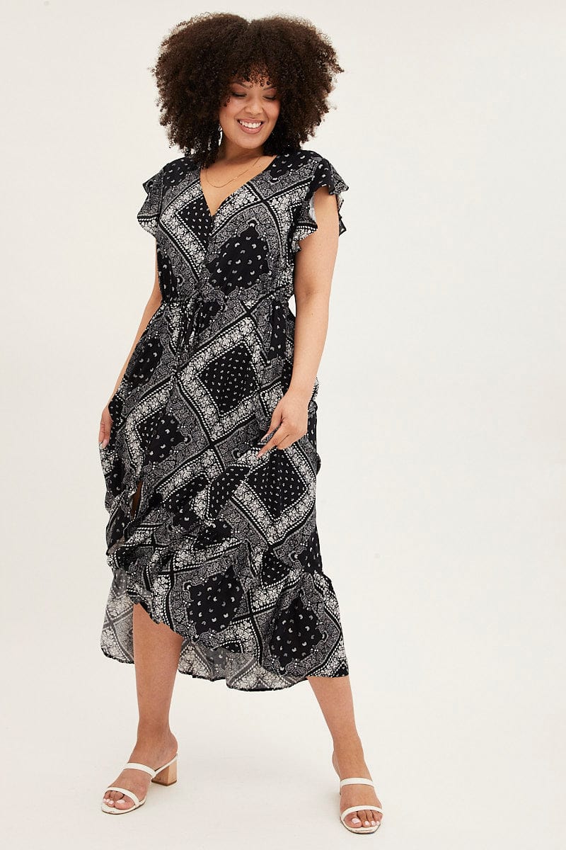 Black Boho Maxi Dress Bandana Button Front High Low - Image 3