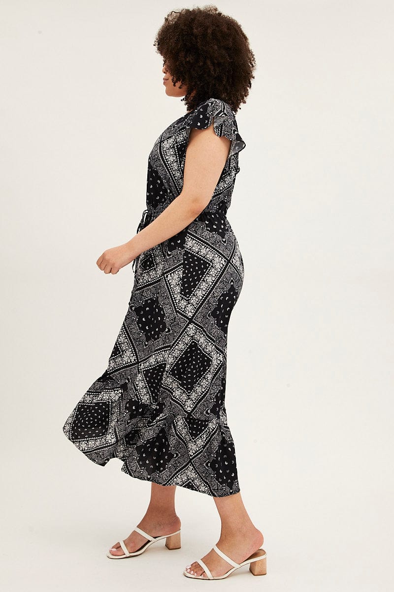 Black Boho Maxi Dress Bandana Button Front High Low - Image 4