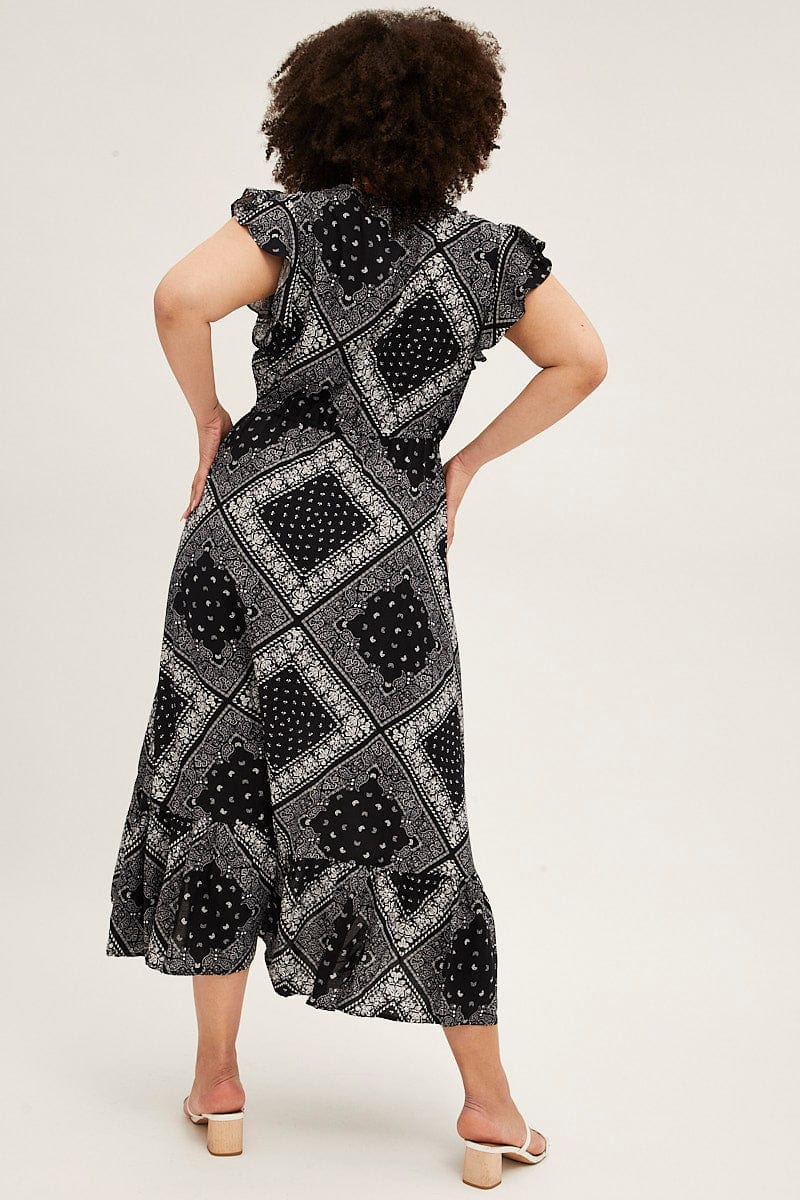 Black Boho Maxi Dress Bandana Button Front High Low - Image 5
