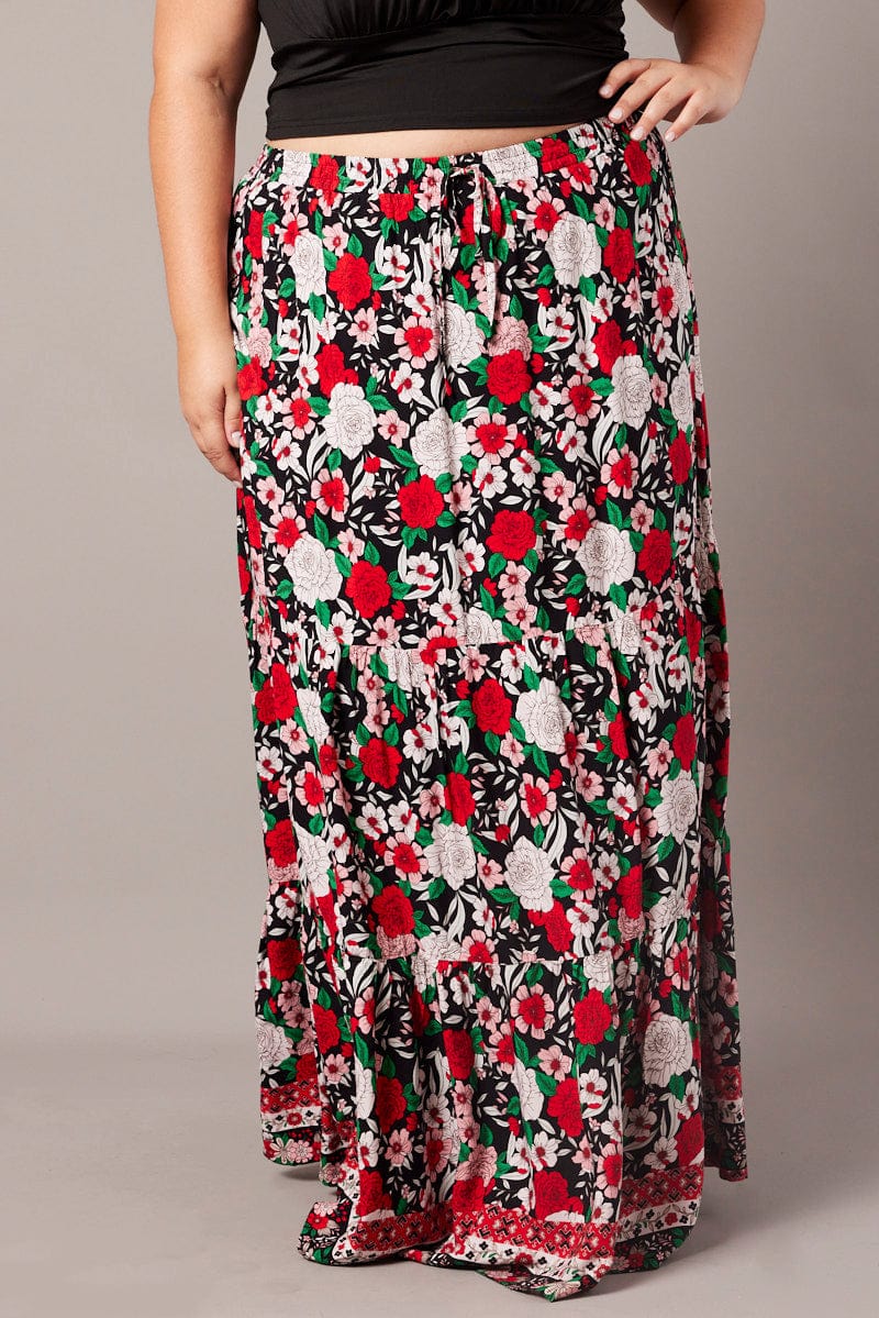 Black Boho Maxi Skirt High Waist Tiered - Image 3
