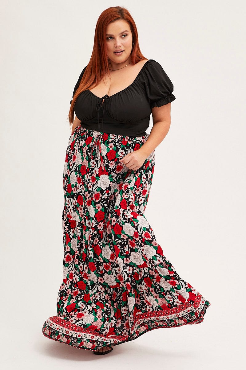 Black Boho Maxi Skirt High Waist Tiered - Image 3