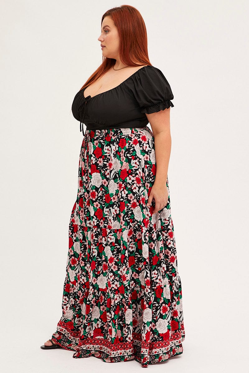 Black Boho Maxi Skirt High Waist Tiered - Image 4