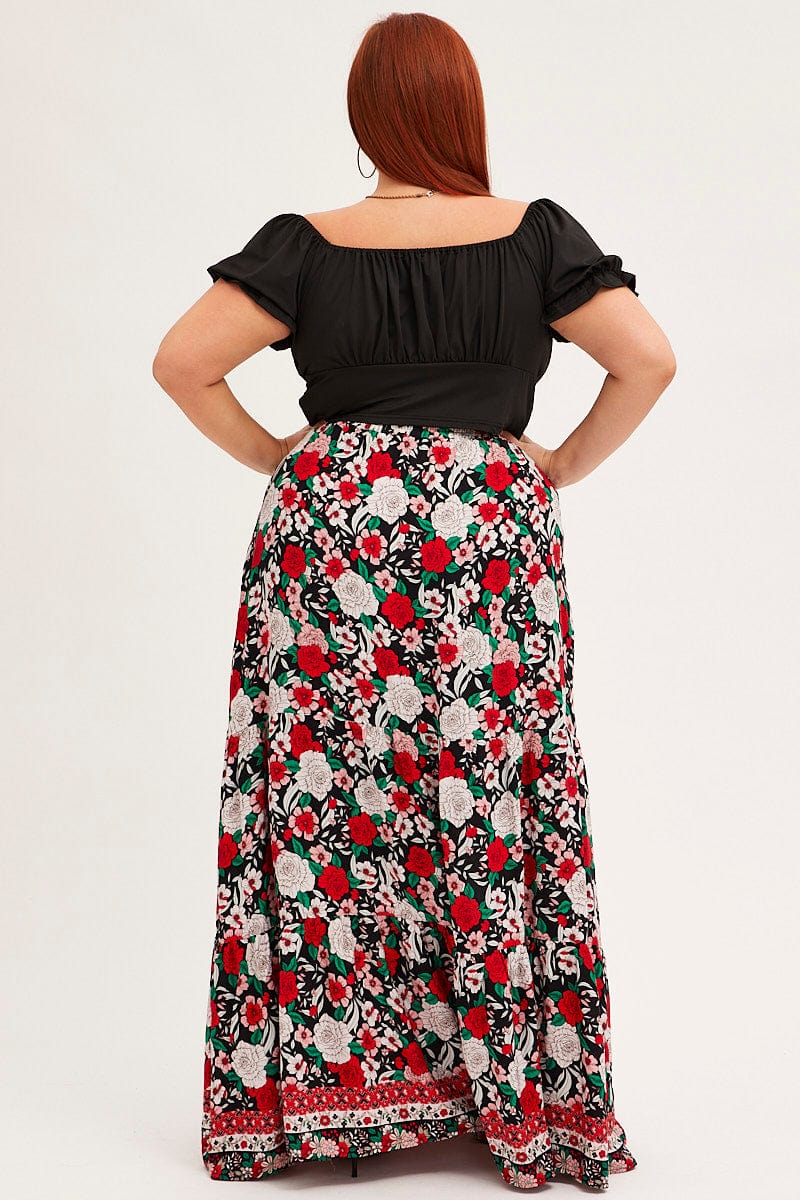 Black Boho Maxi Skirt High Waist Tiered - Image 5