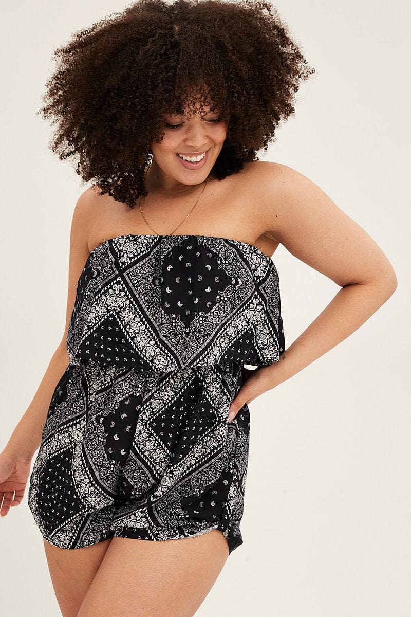 Black Boho Peasant Playsuit Boob Tube - Image 3