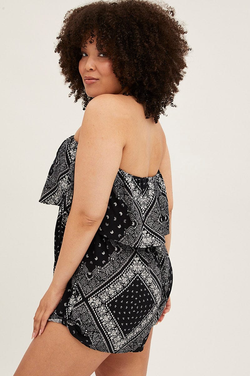 Black Boho Peasant Playsuit Boob Tube - Image 4