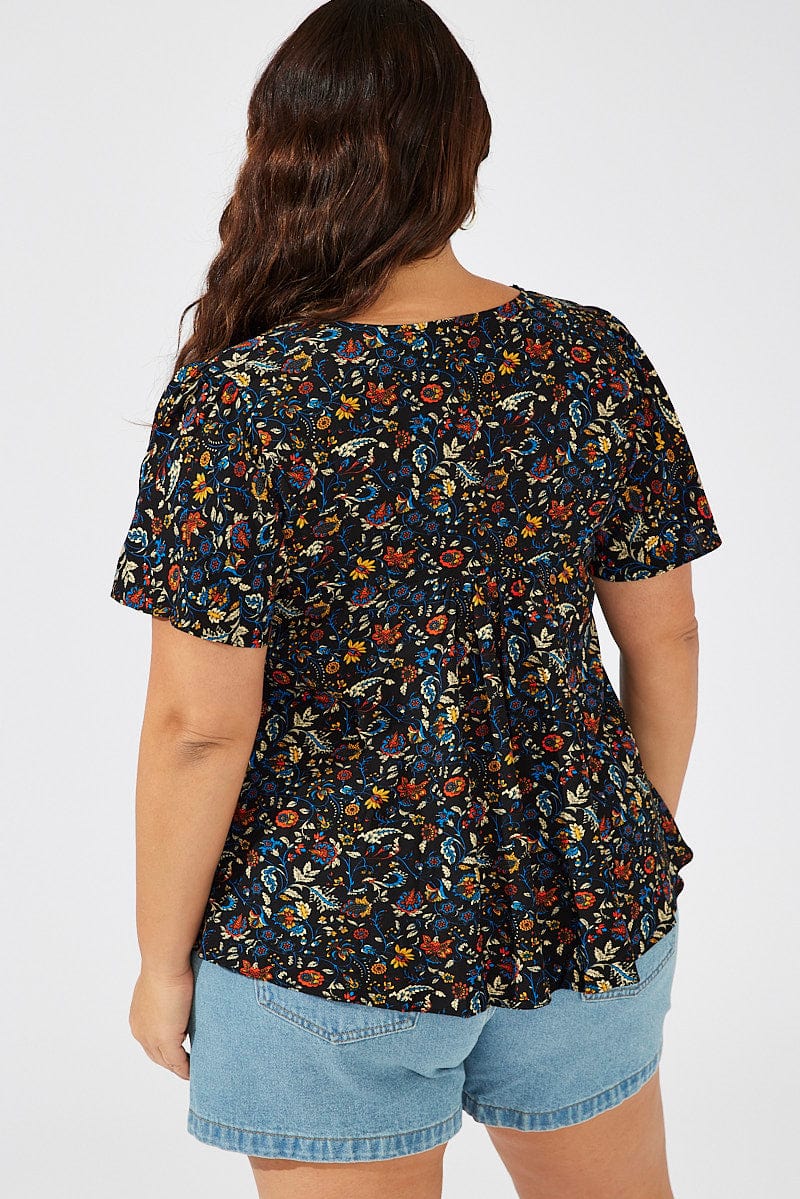Black Boho Peasant Top Short Sleeve - Image 5