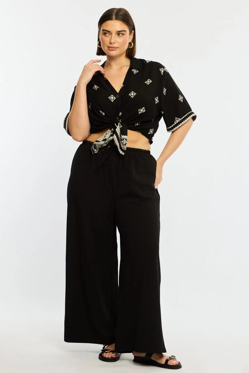 Black Boho Relaxed Shirt Short Sleeve - Image 2