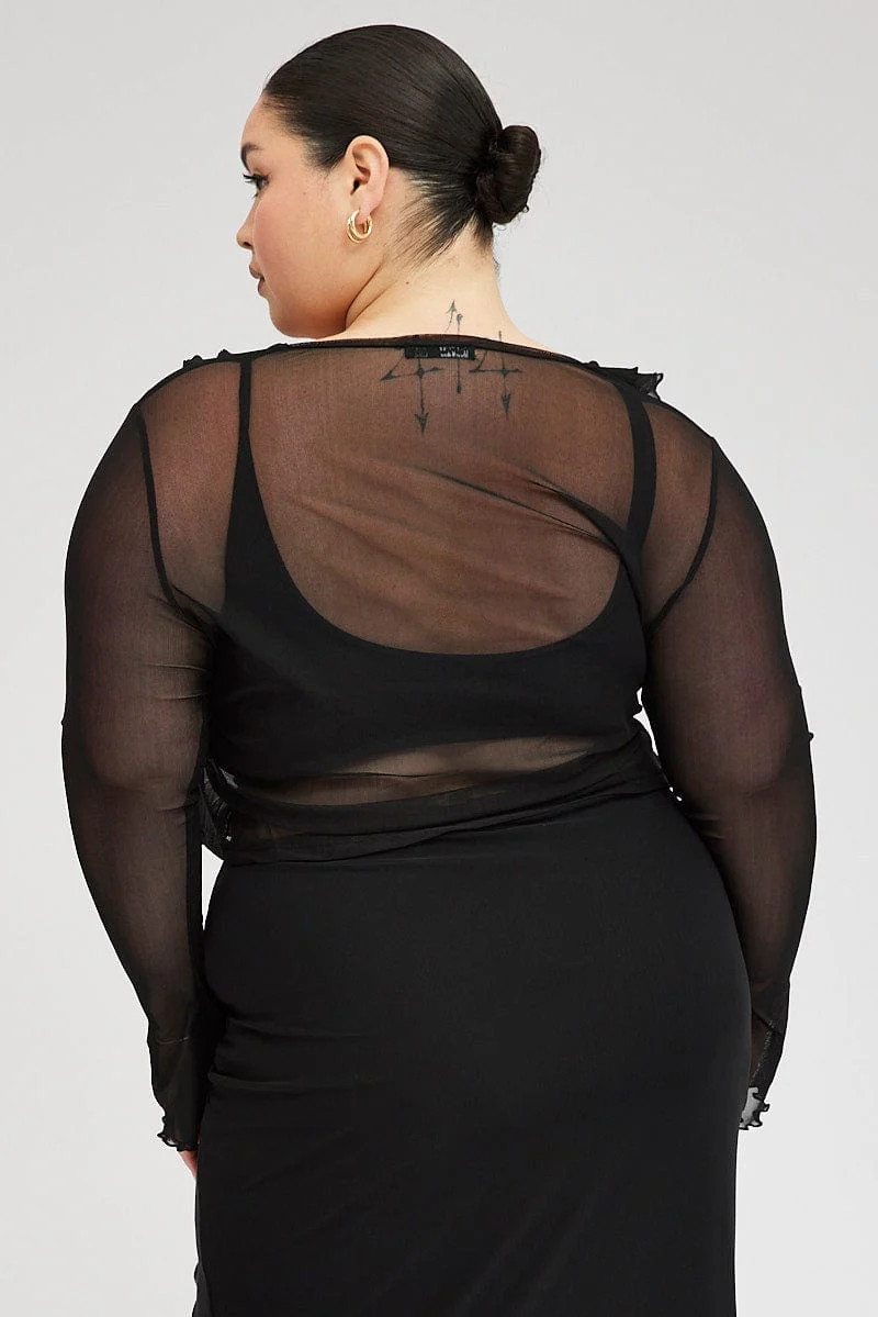 Black Bolero Frill Mesh Tie Front - Image 5