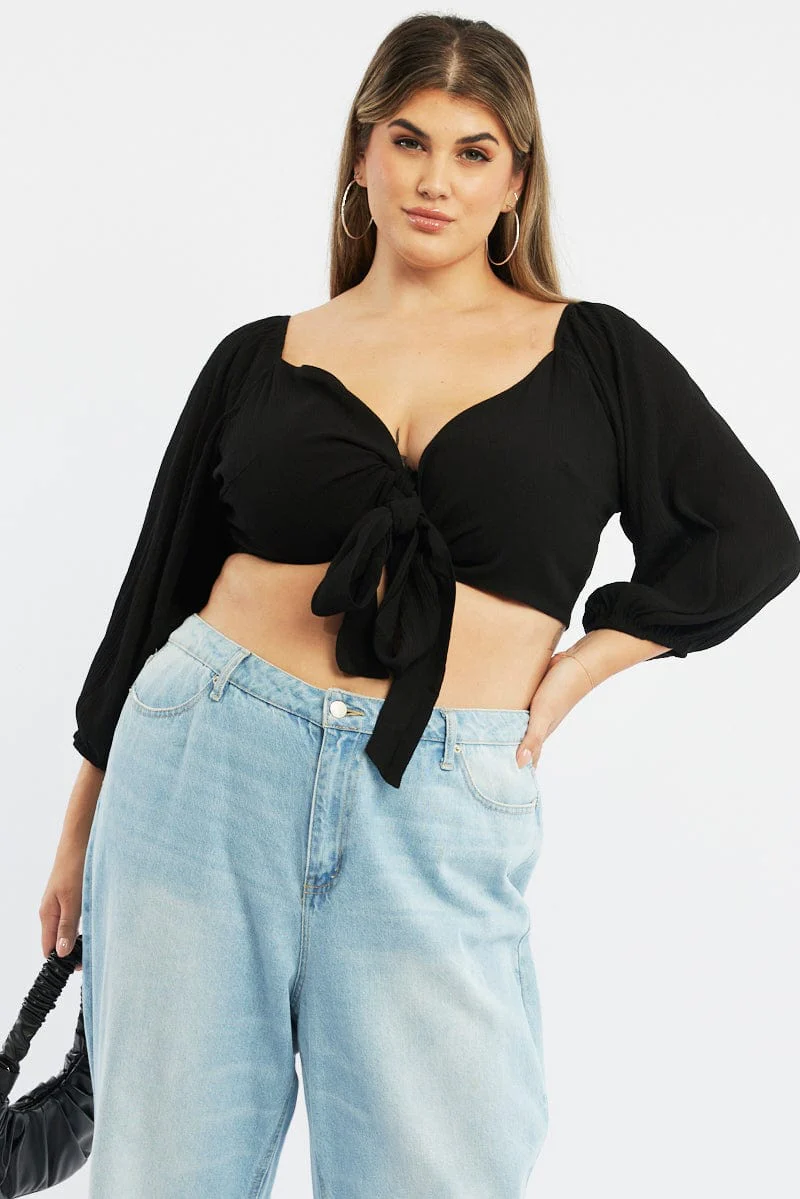 Black Bolero Jacket Tie Front Wrap Puff Sleeve