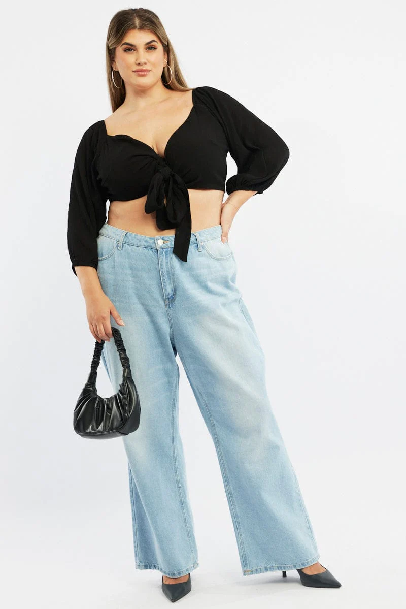 Black Bolero Jacket Tie Front Wrap Puff Sleeve - Image 2