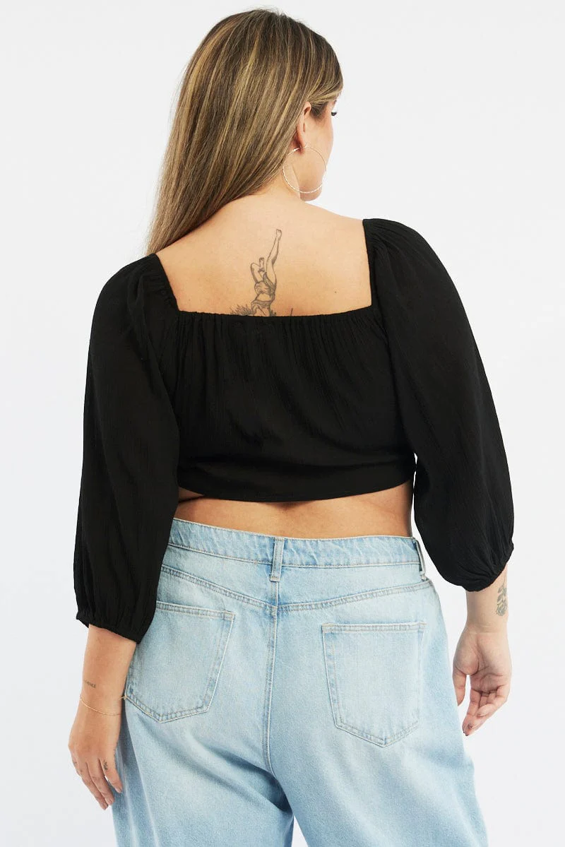 Black Bolero Jacket Tie Front Wrap Puff Sleeve - Image 4