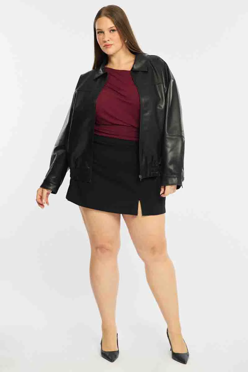 Black Bomber Jacket Faux Leather - Image 3