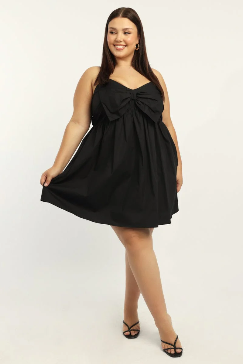 Black Bow Front Mini Dress - Image 2