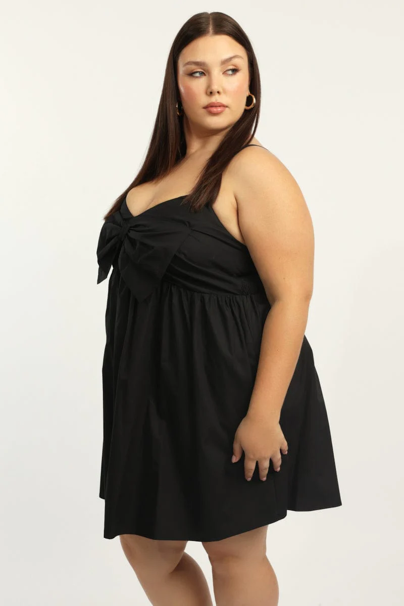 Black Bow Front Mini Dress - Image 3