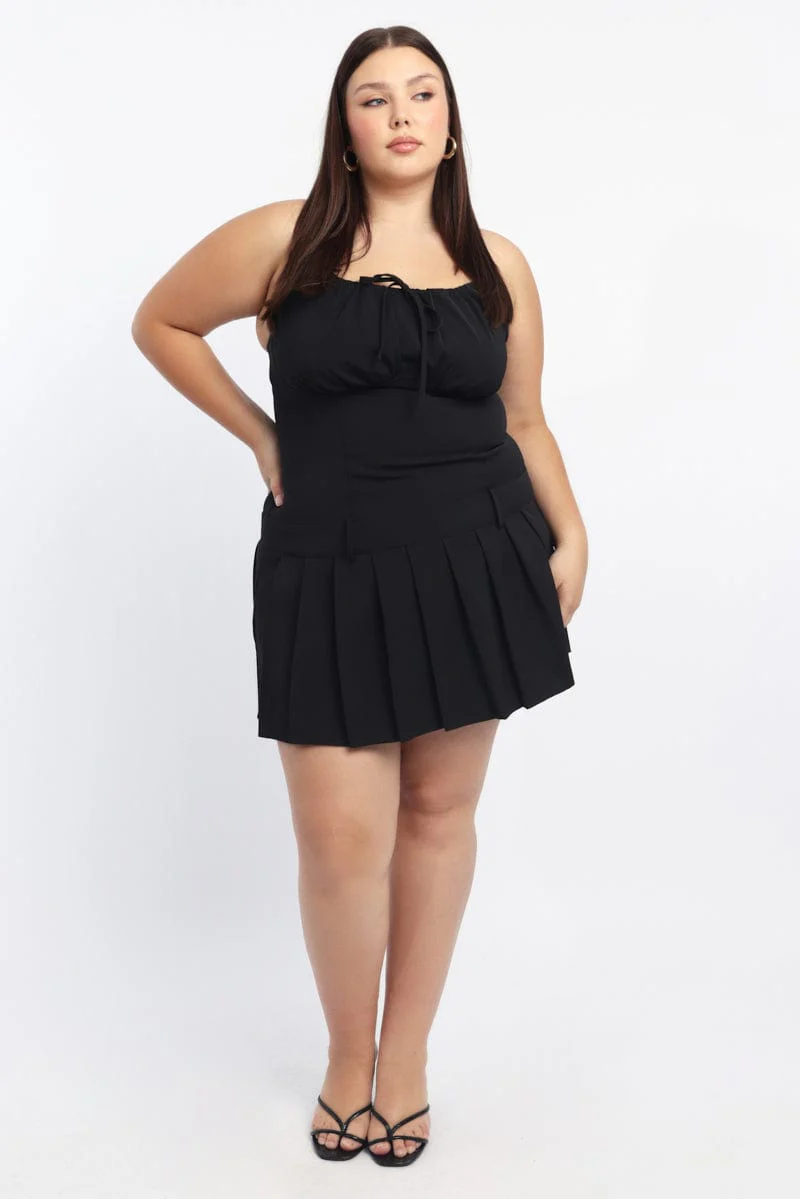 Black Bow Front Pleated Mini Dress - Image 2