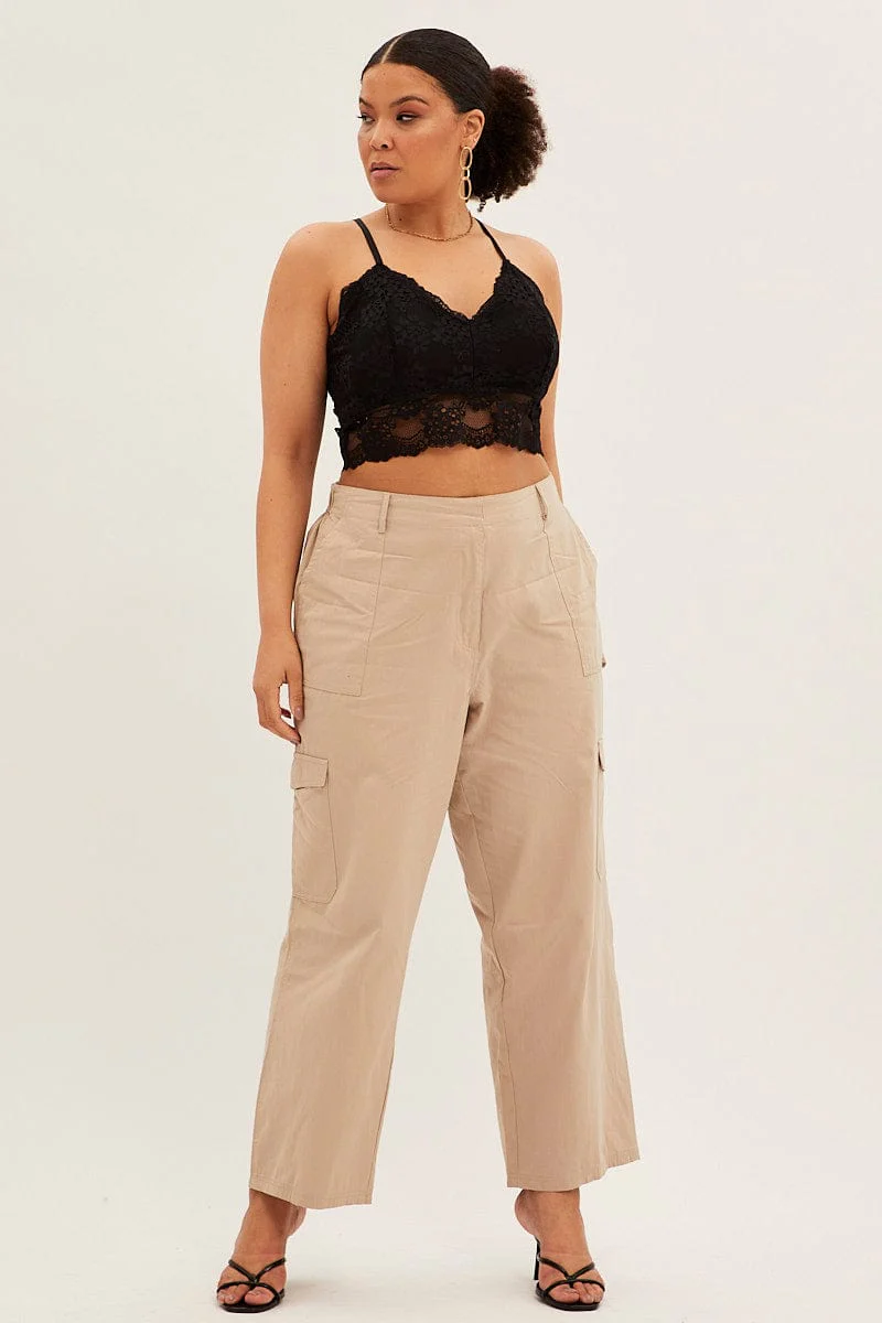 Black Bralette Top Shoestring Strap Lace - Image 2