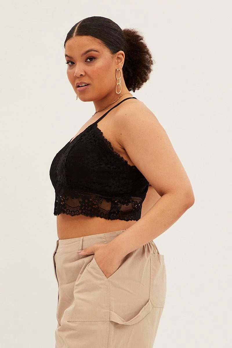 Black Bralette Top Shoestring Strap Lace - Image 4