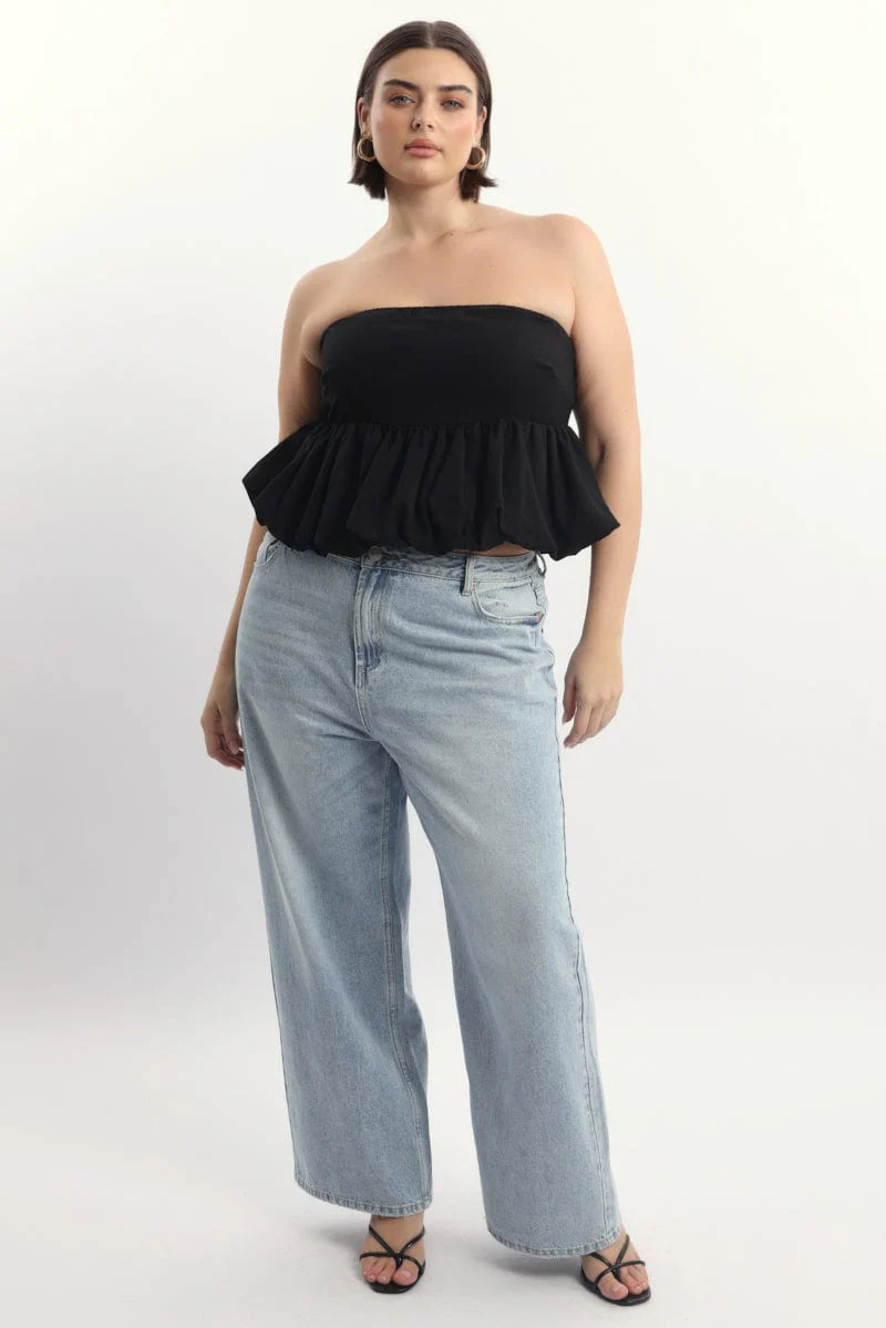 Black Bubble Hem Boob Top Strapless - Image 2