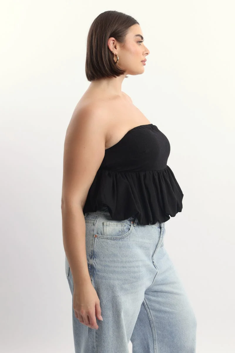 Black Bubble Hem Boob Top Strapless - Image 3