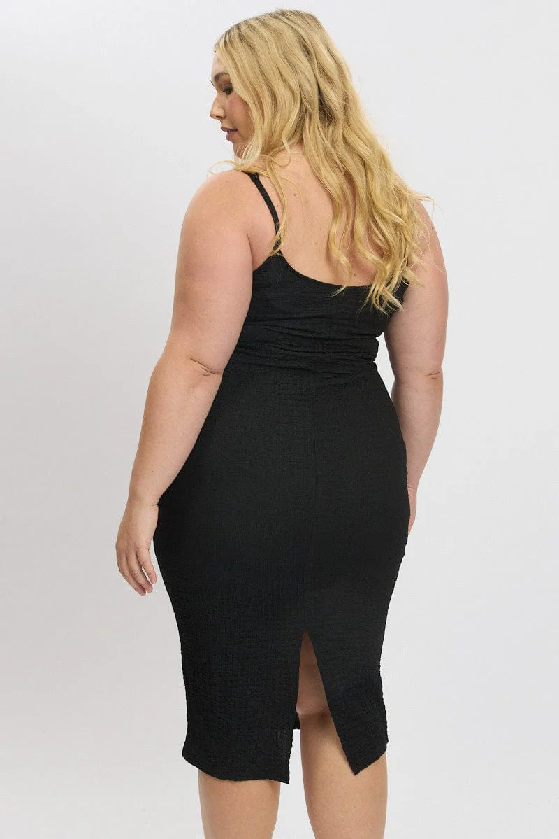 Black Bubble Texture Strappy Bodycon Scoop Neck Dress - Image 5