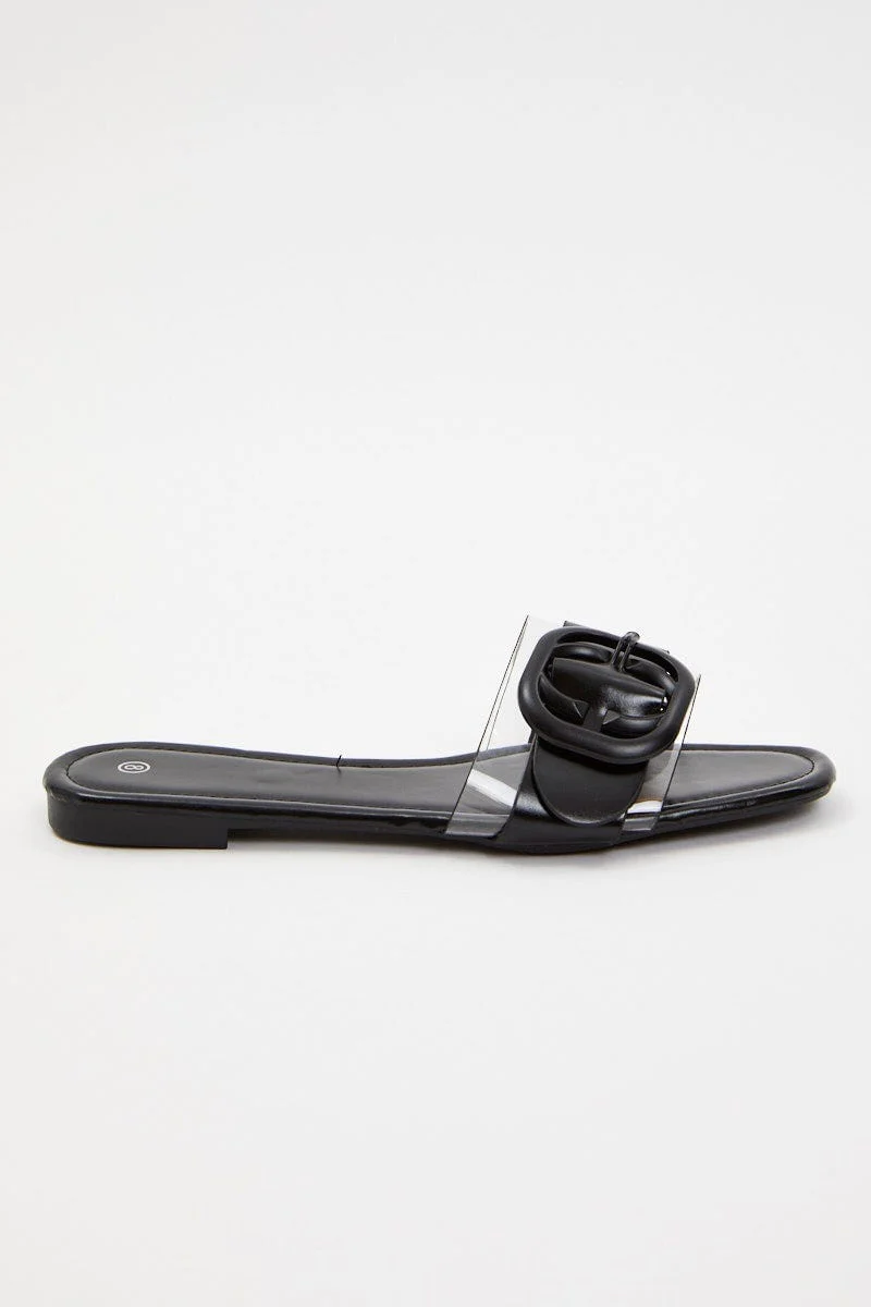 Black Buckle Detail Slides - Image 2