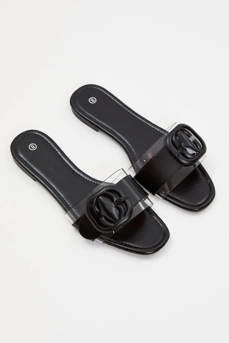 Black Buckle Detail Slides - Image 3
