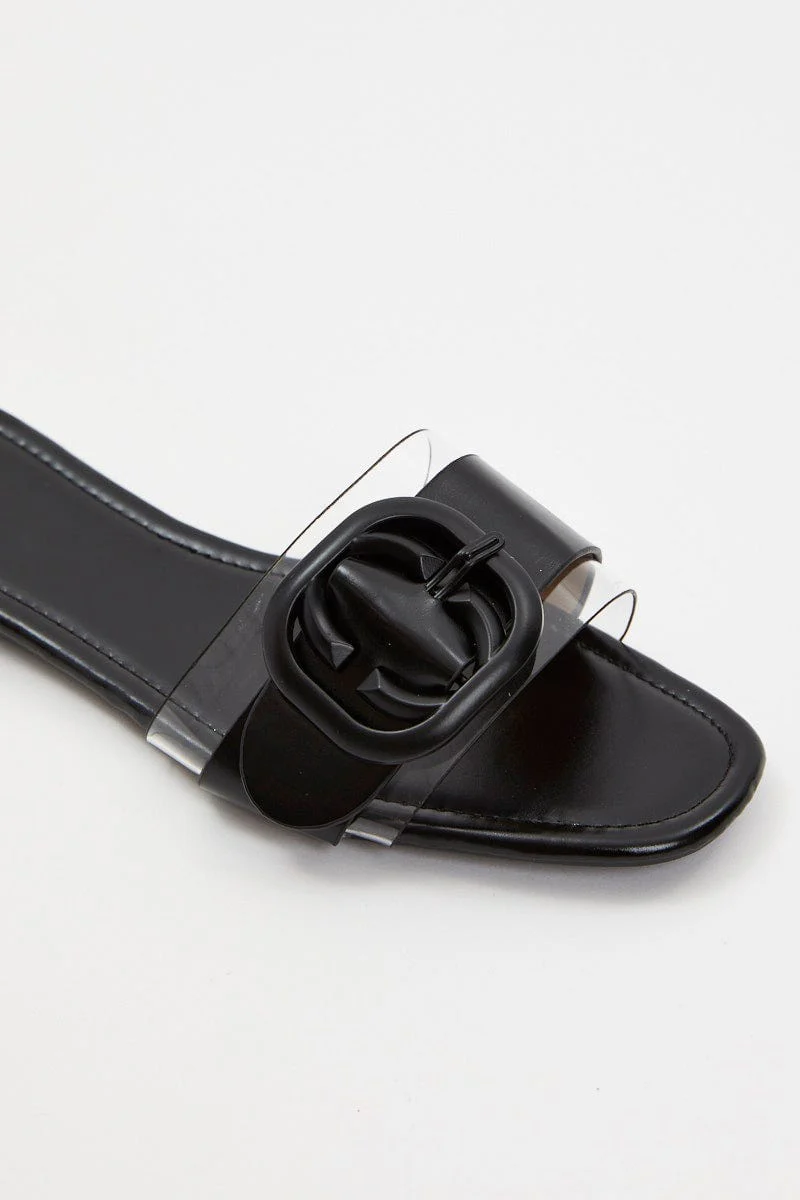 Black Buckle Detail Slides - Image 4