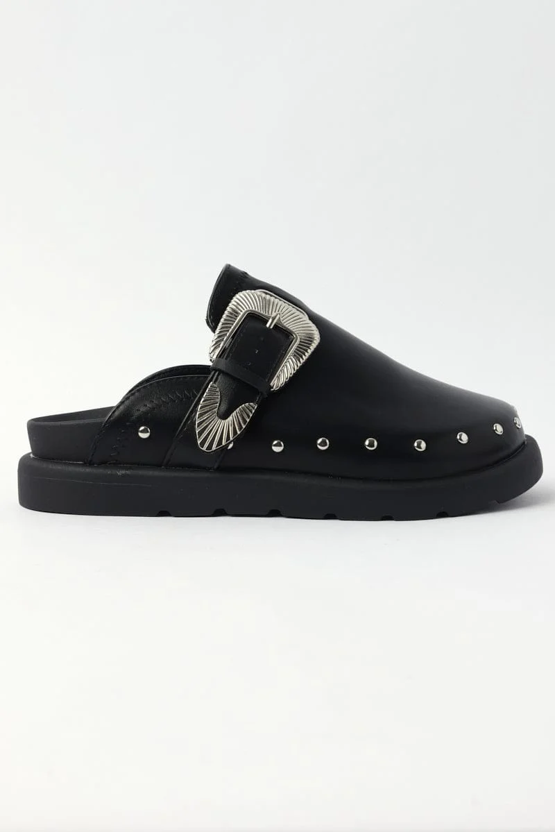 Black Buckled Detail Mule Clogs - Image 3