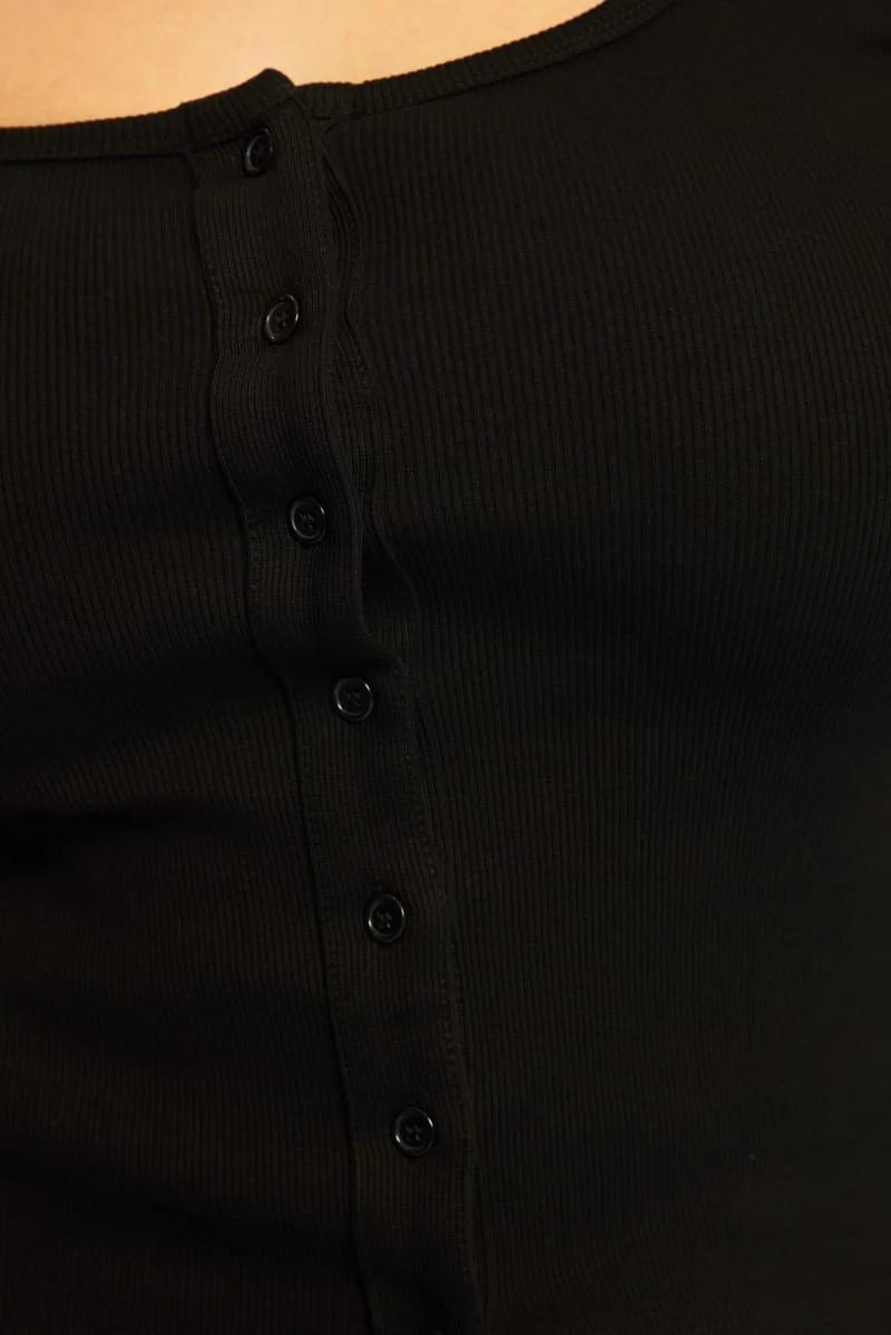 Black Button Front Top Long Sleeve Rib - Image 6