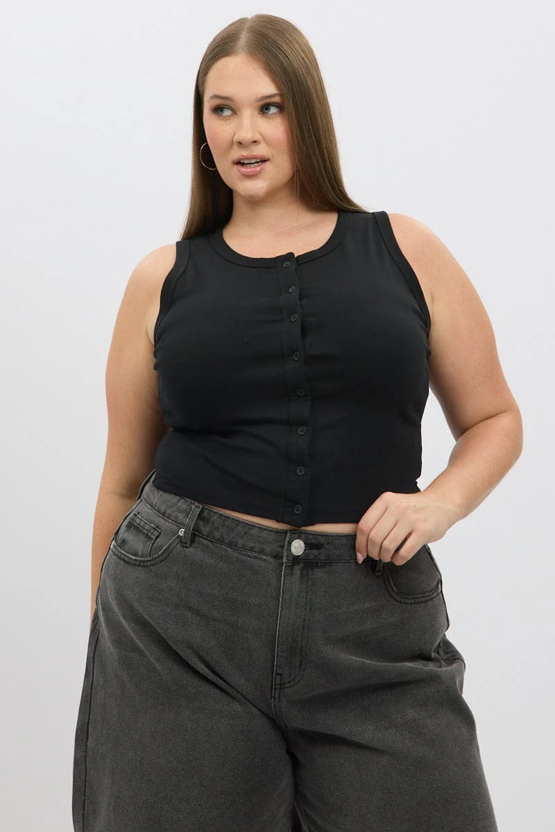 Black Button tank Top - Image 2