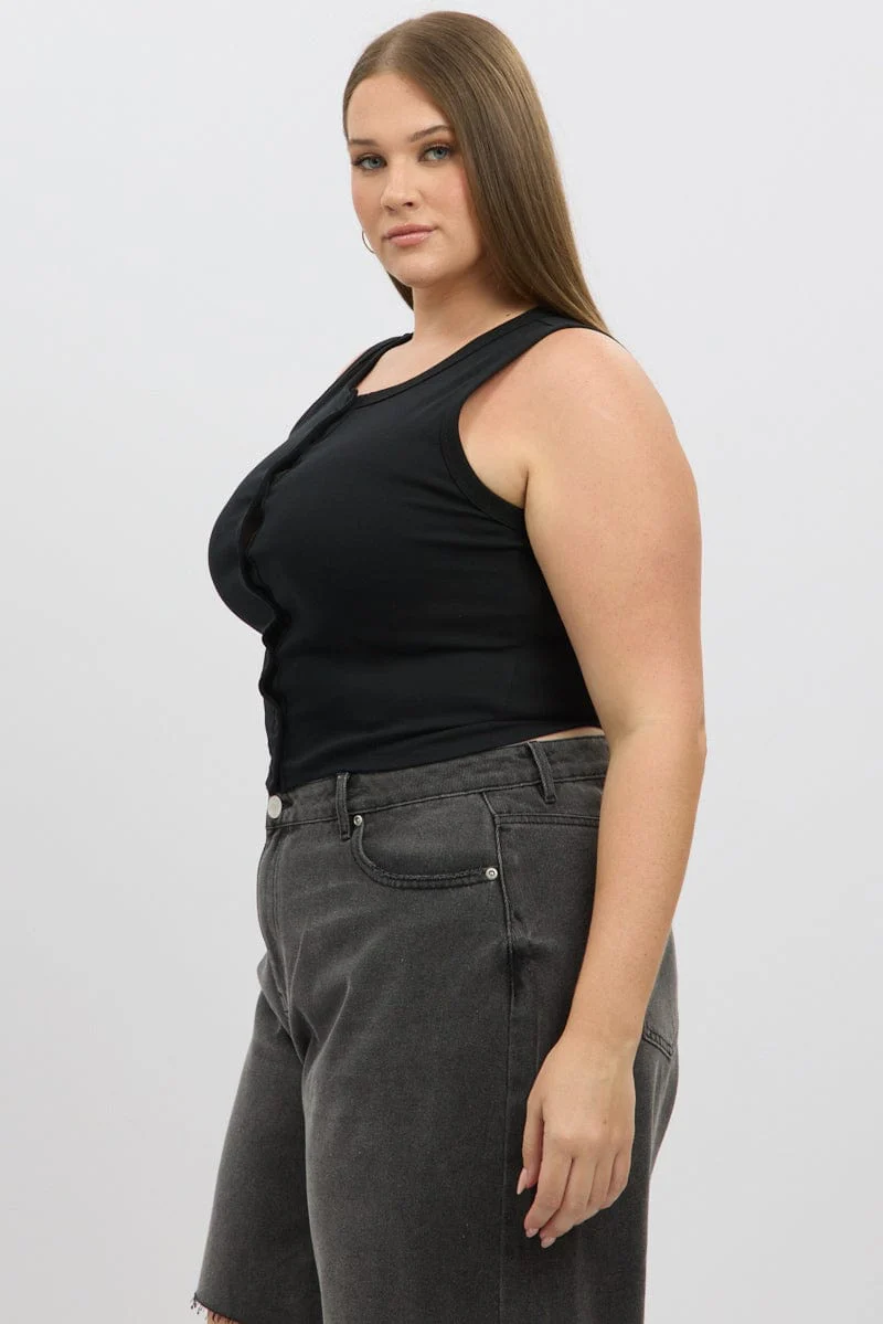 Black Button tank Top - Image 4