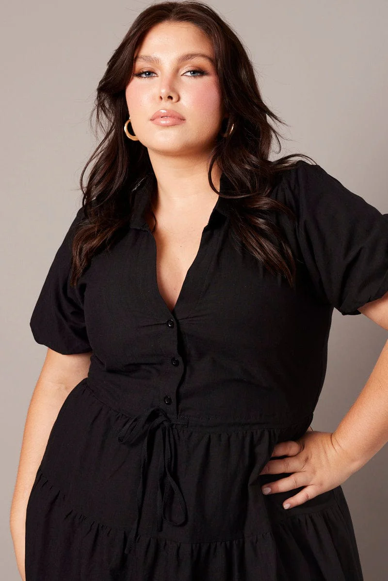 Black Button Through Collared Shirtdress - Image 2