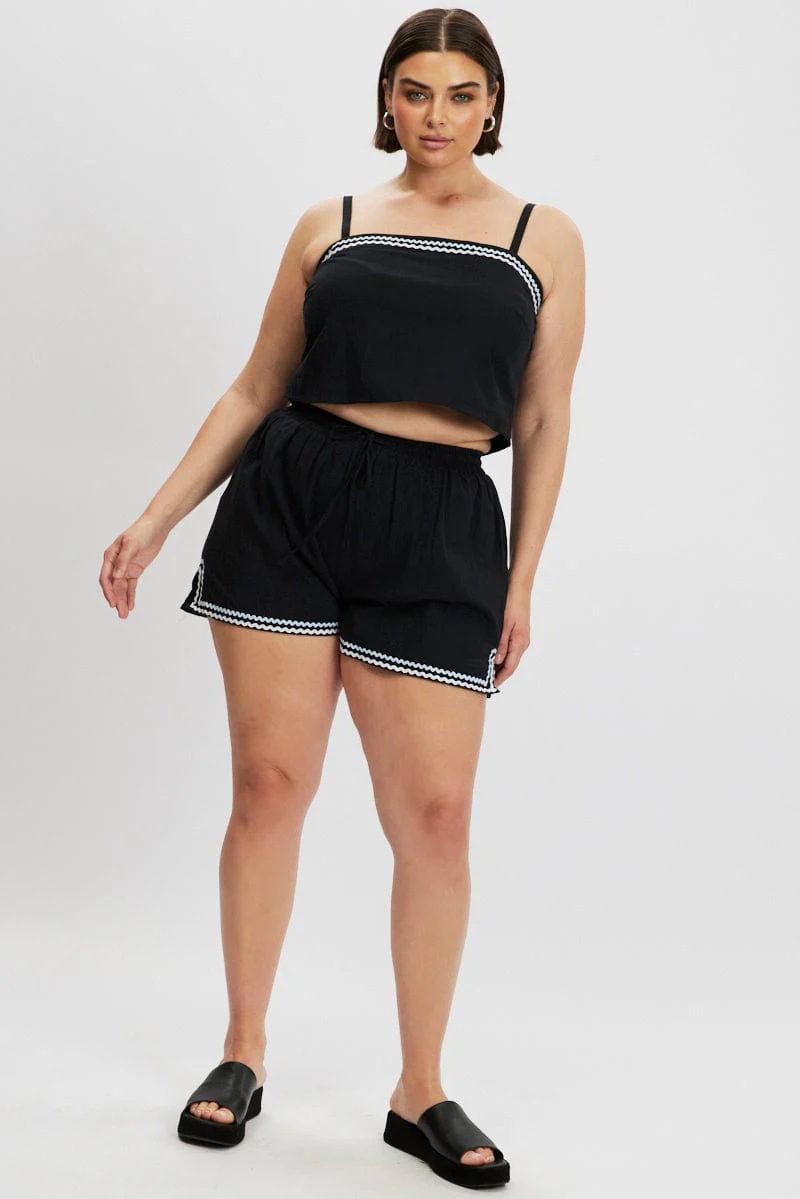 Black Cami Top Crop Ric Rac - Image 2