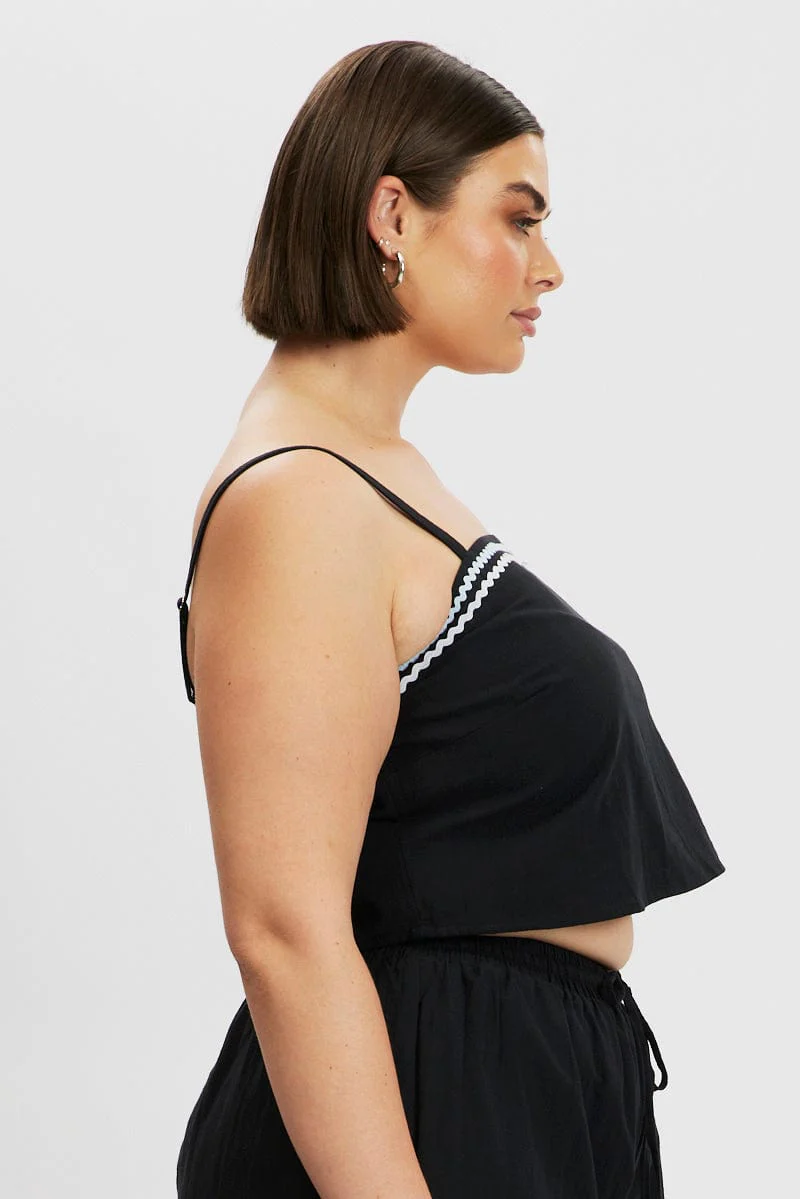 Black Cami Top Crop Ric Rac - Image 4