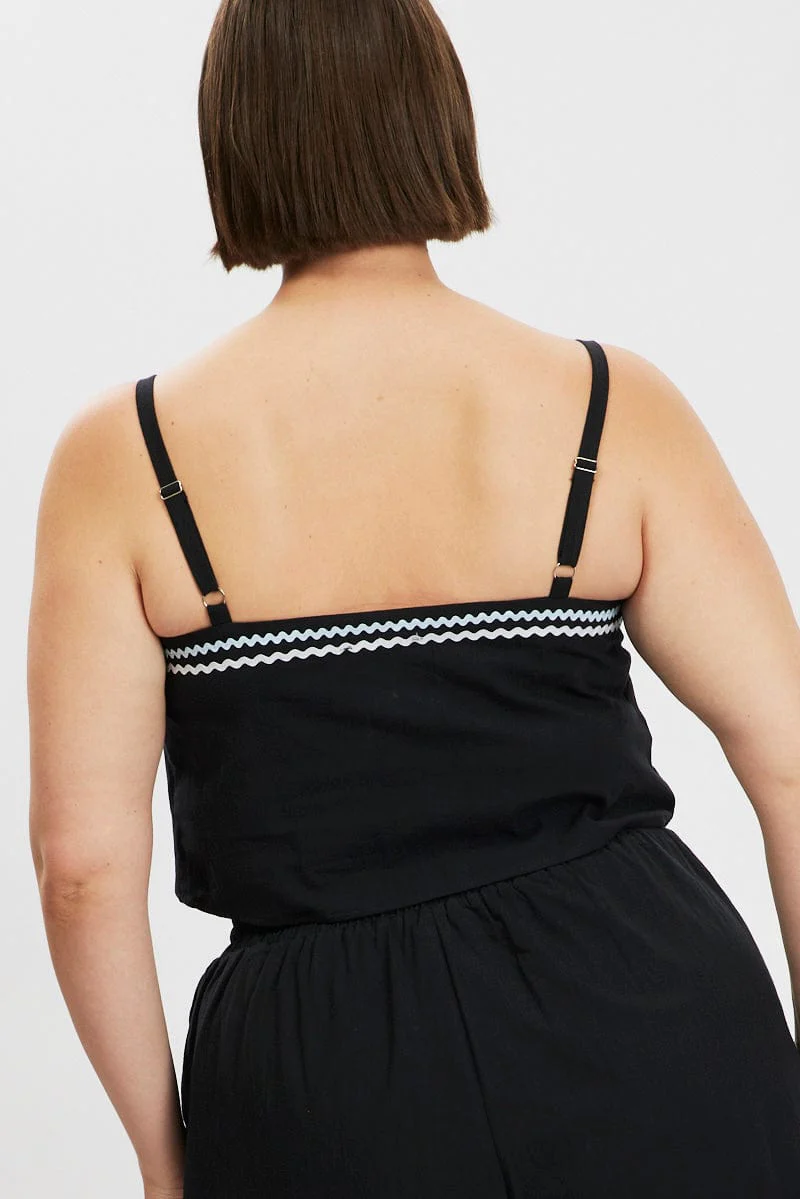 Black Cami Top Crop Ric Rac - Image 5