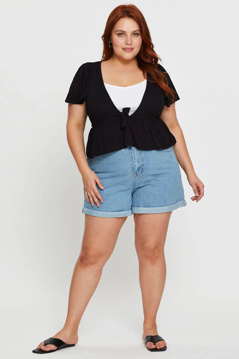 Black Cardigan Short Sleeve Jersey Tie Up - Image 2
