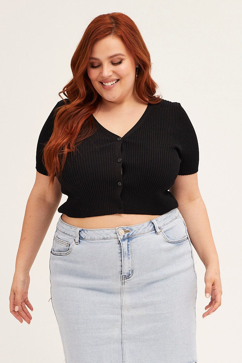 Black Cardigan Short Sleeve Ribbed Crop Knit - Image 3