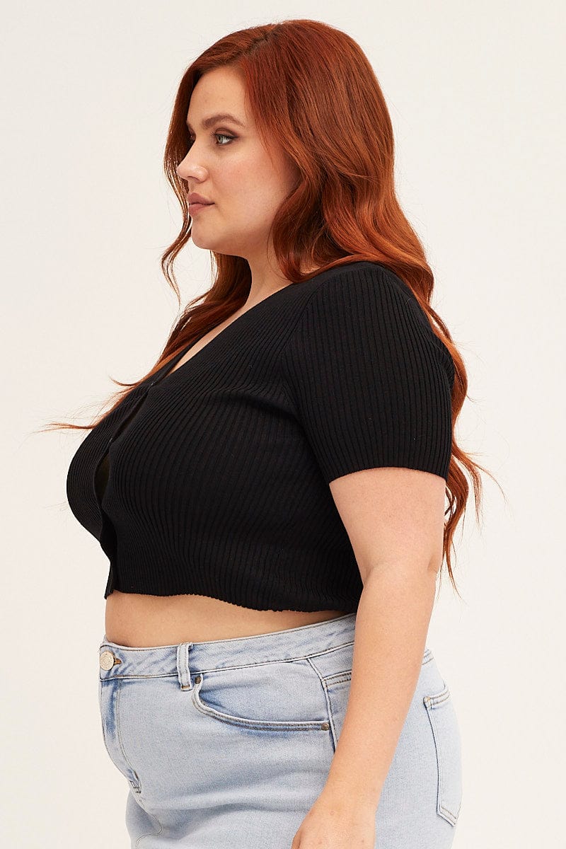Black Cardigan Short Sleeve Ribbed Crop Knit - Image 4