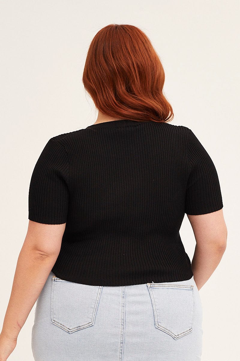 Black Cardigan Short Sleeve Ribbed Crop Knit - Image 5