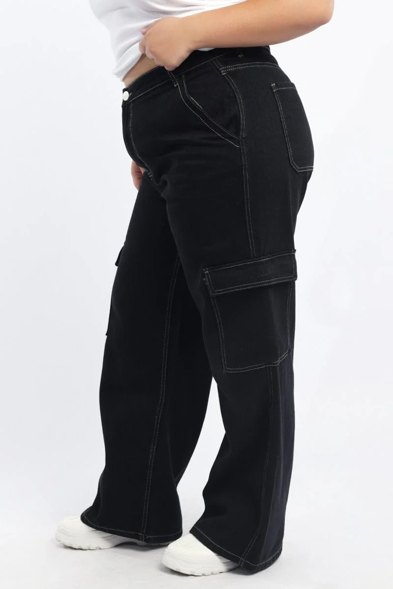 Black Cargo Denim Jeans - Image 3